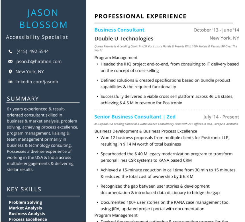 Free Accessibility Specialist Resume Sample by Hiration [2022]